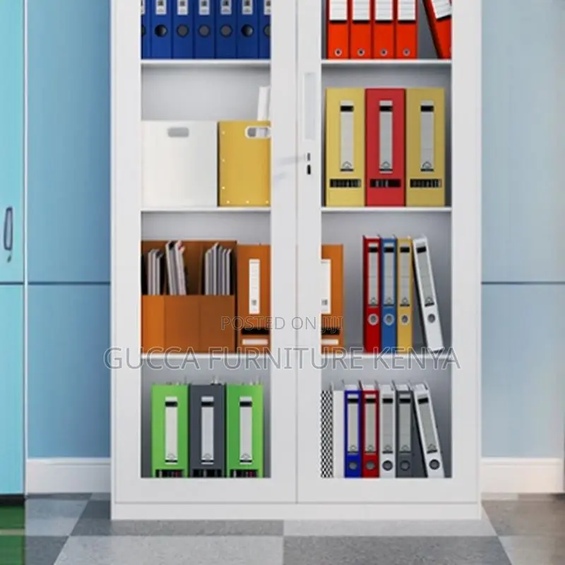 Cabinets:2 Glass Door Stylish Steel Vertical Filing Cabinet