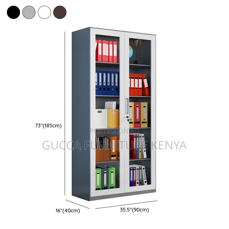 Cabinets:2 Glass Door Stylish Steel Vertical Filing Cabinet