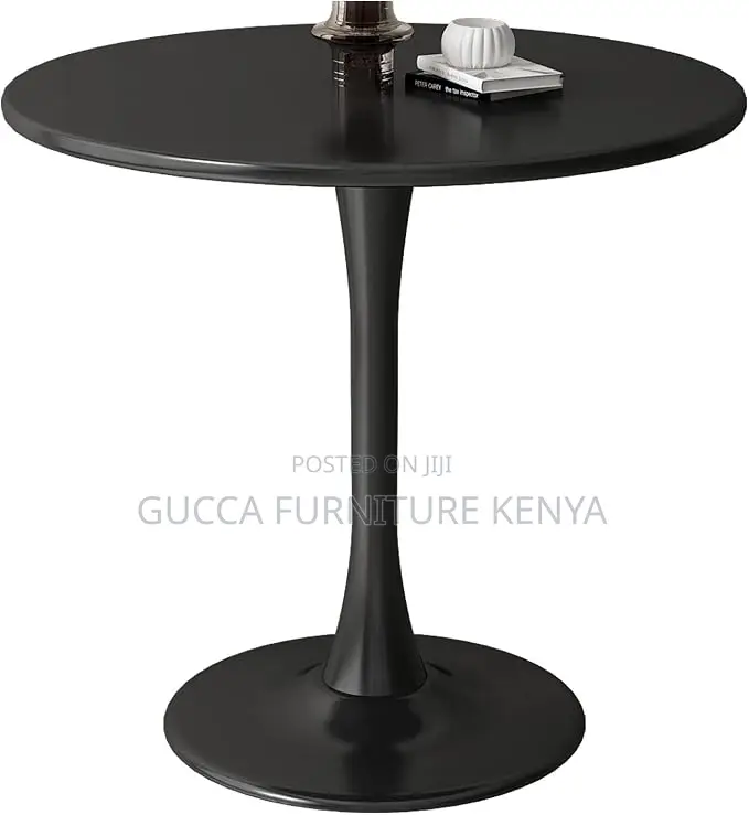Dining Tables: Black Marble Round Modern Dining Table