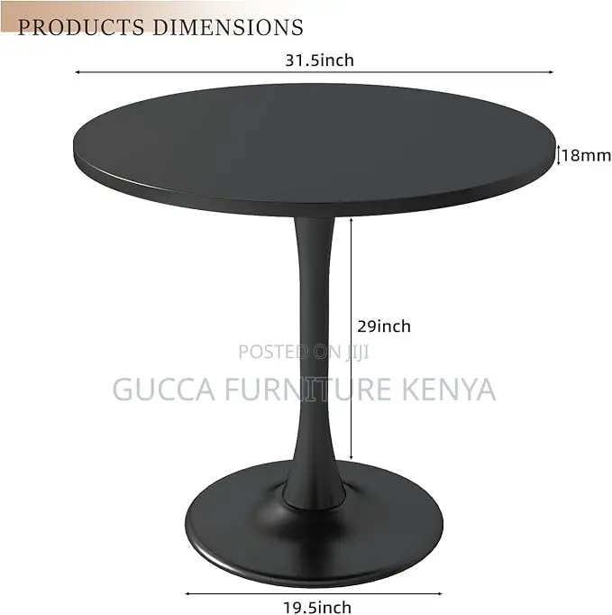 Dining Tables: Black Marble Round Modern Dining Table