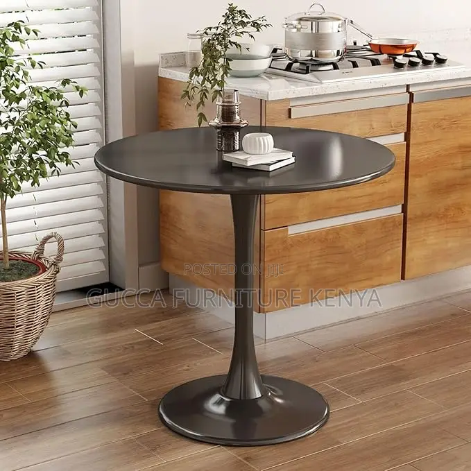 Dining Tables: Black Marble Round Modern Dining Table