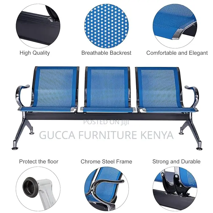 Benches: Blue Steel 3-Seater Conference Room Bench