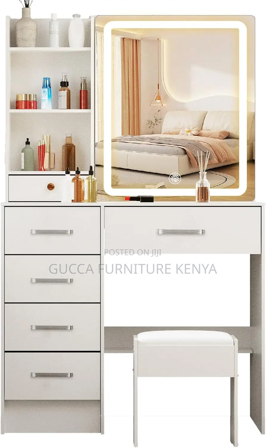 Dressers: Lighted Modern Makeup Vanity Table Set