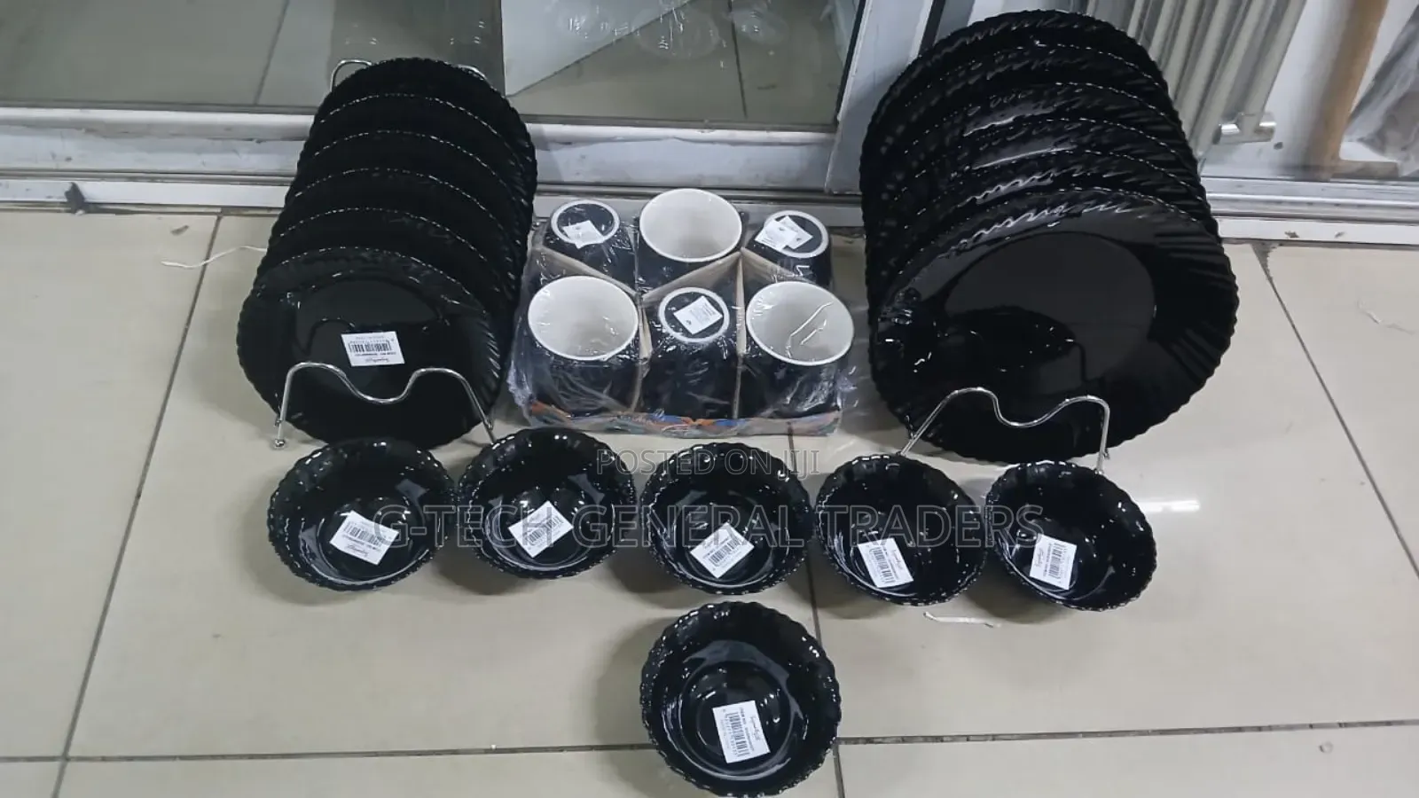 Black 24pcs Dining Set(Cups,Plates,Saucer, Soup Bowls)