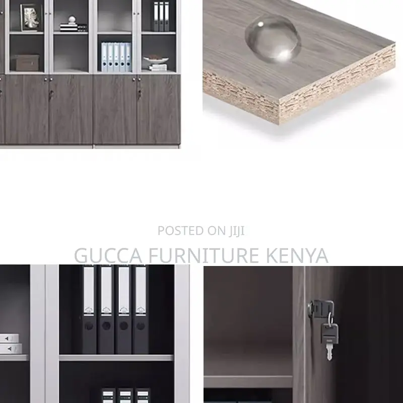 Cabinets:3-Door Modern Grey Wood Office Storage Cabinet