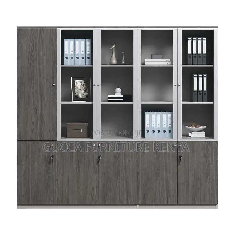 Cabinets:3-Door Modern Grey Wood Office Storage Cabinet