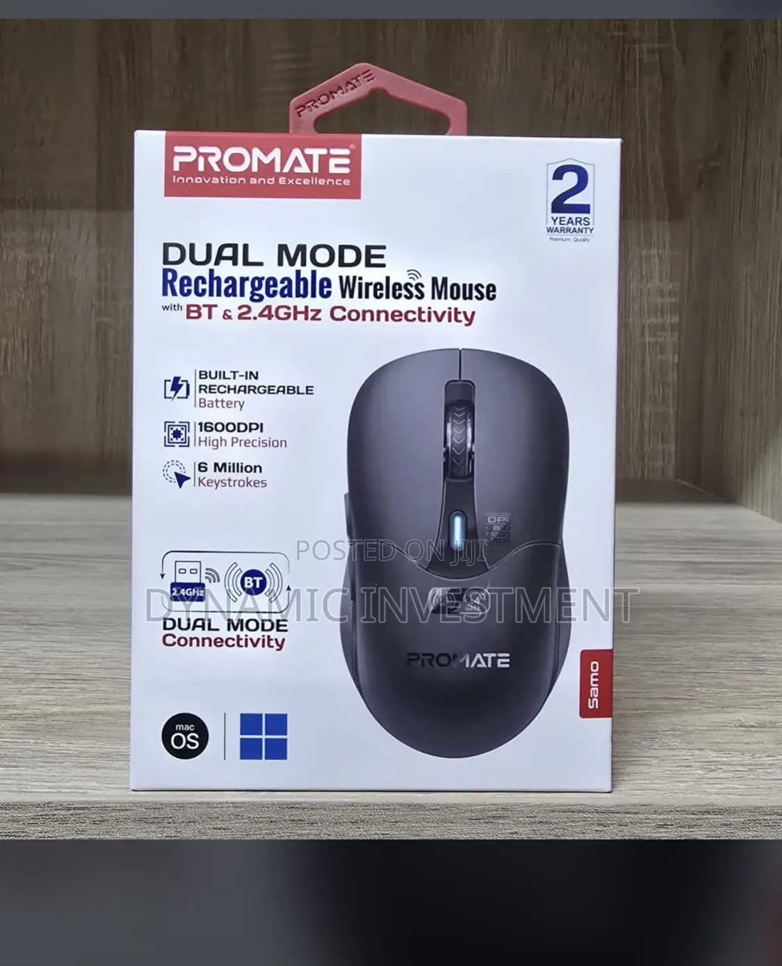 Promate Rechargeable Wireless Mouse BT RF Connectivity