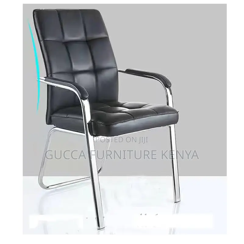 Office Chairs: Black Leather Guest Waiting Office Chair
