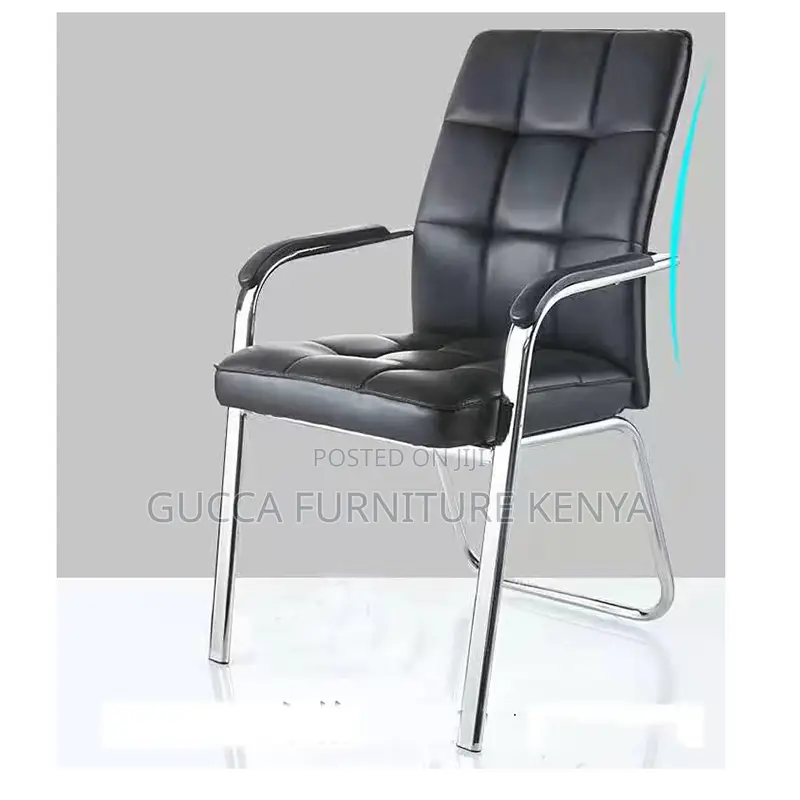 Office Chairs: Black Leather Guest Waiting Office Chair