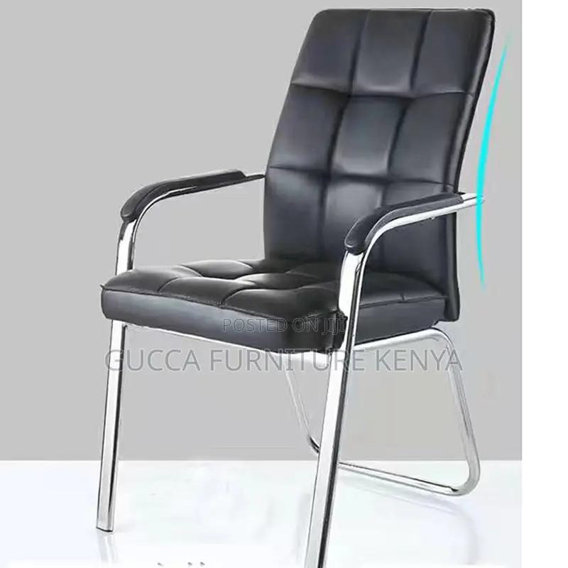 Office Chairs: Black Leather Guest Waiting Office Chair