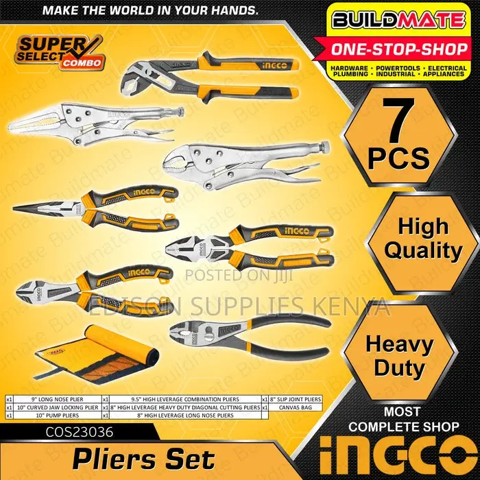 Ingco 7pcs Pliers Set Heavy Duty Combination,Diagonal,Grip