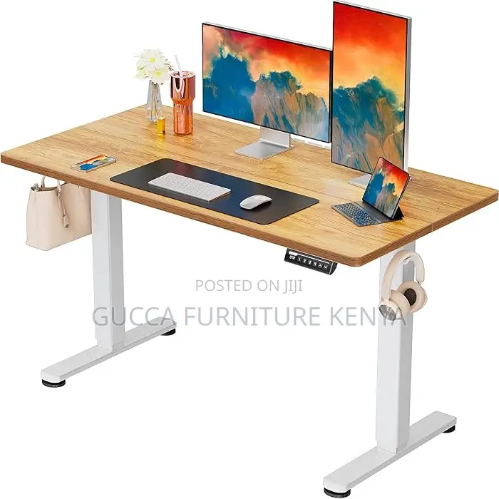 Office Tables: Vintage Brown Electric Height Adjustable Desk