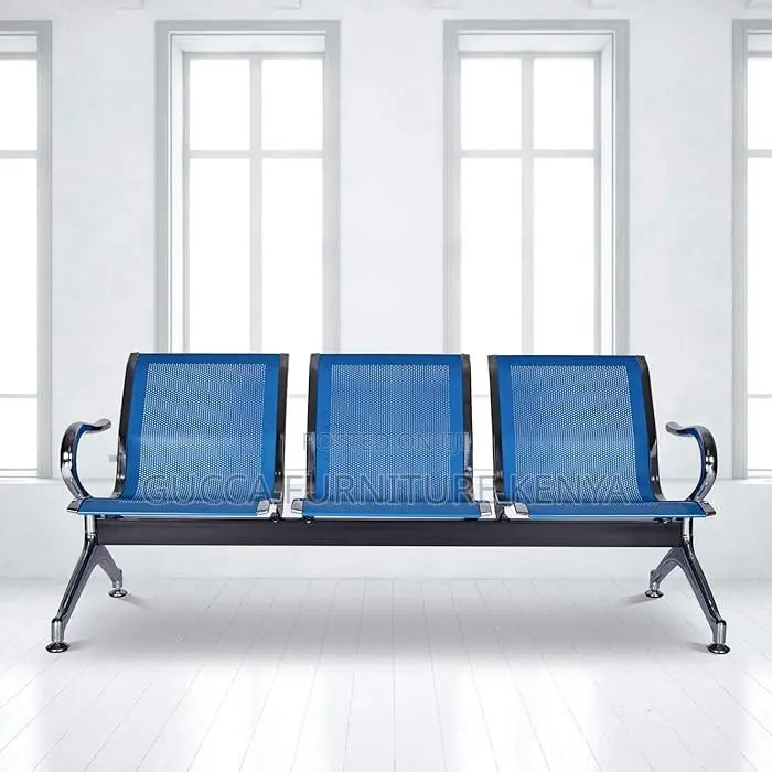 Benches: Blue 3-Seater Guest Salon Waiting Bench
