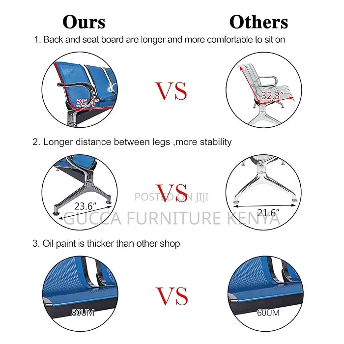 Benches: Blue 3-Seater Guest Salon Waiting Bench