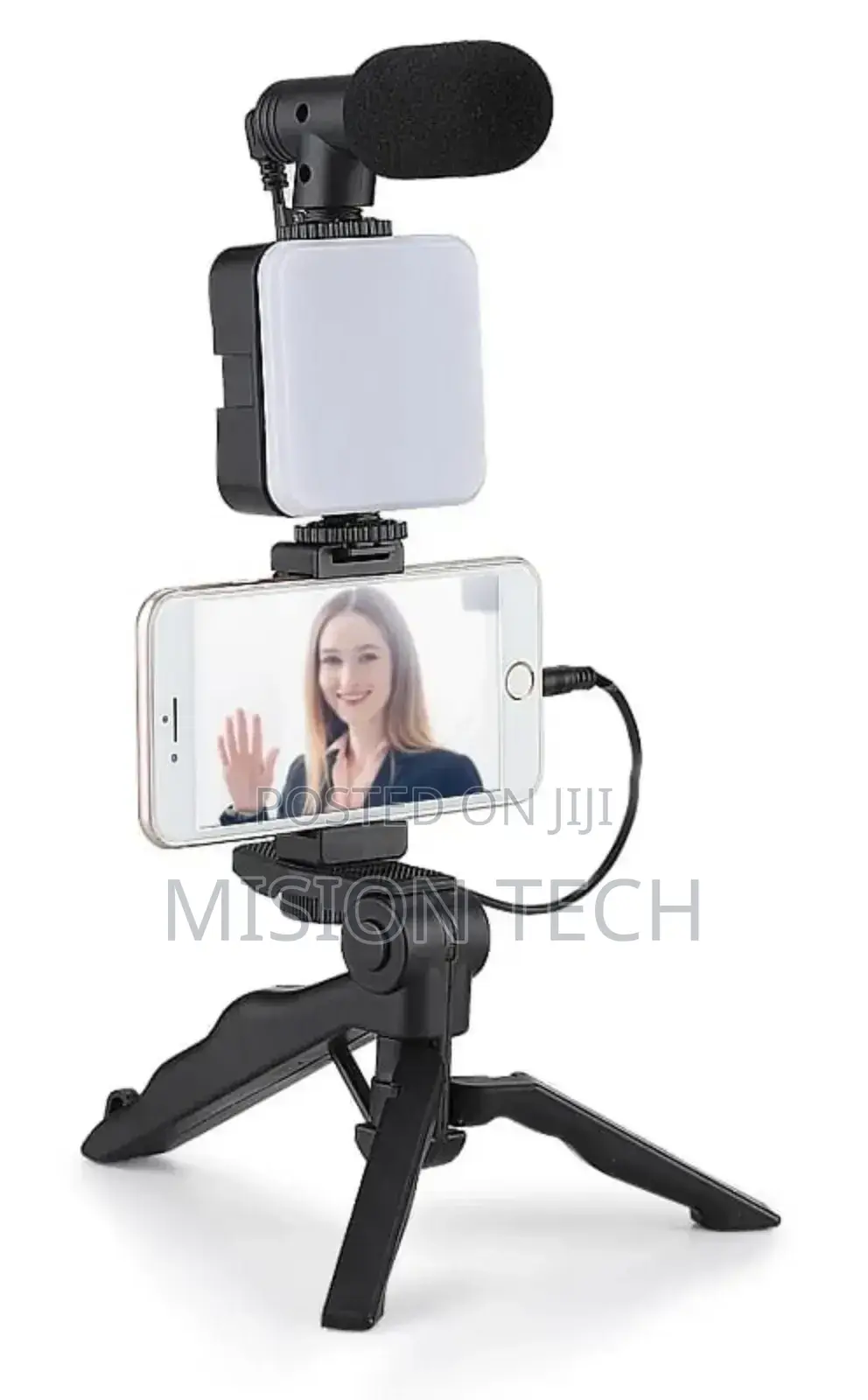 *4 in 1 Microphone, Selfie Light, Tripod Stand.