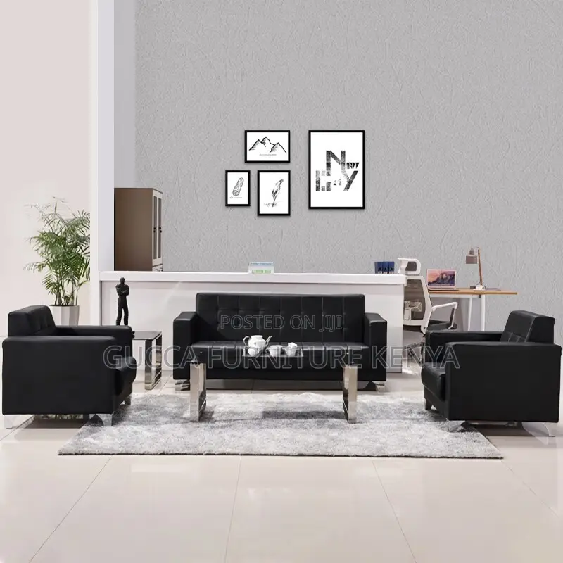 Sofa: 5-Seater Quality Leather Reception Sofa Set