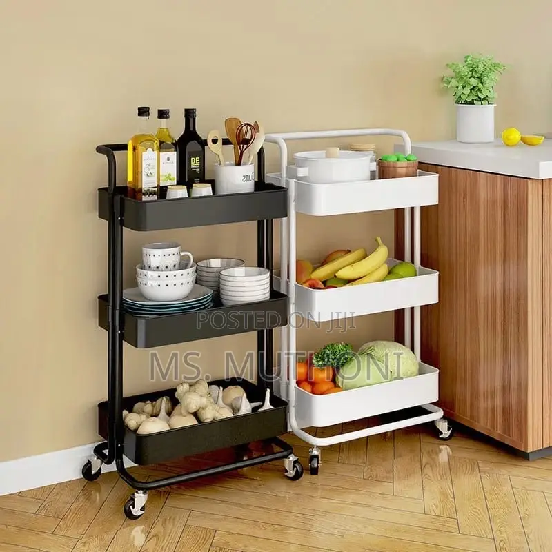 Full Metallic Multi-Functional Movable Trolley Storage Rack