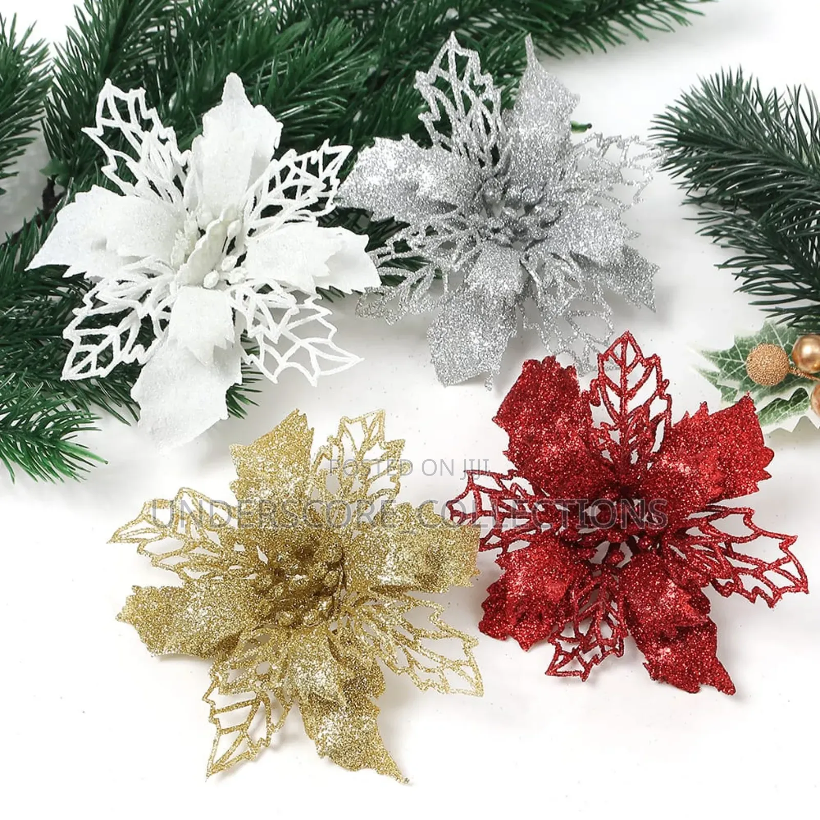 *2pcs Glitter Artifical Christmas Flowers Christmas Tree.
