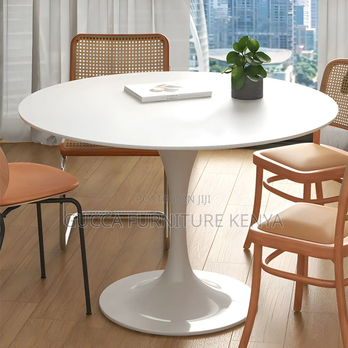 Dining Tables: Contemporary White Simple Round Dining Table
