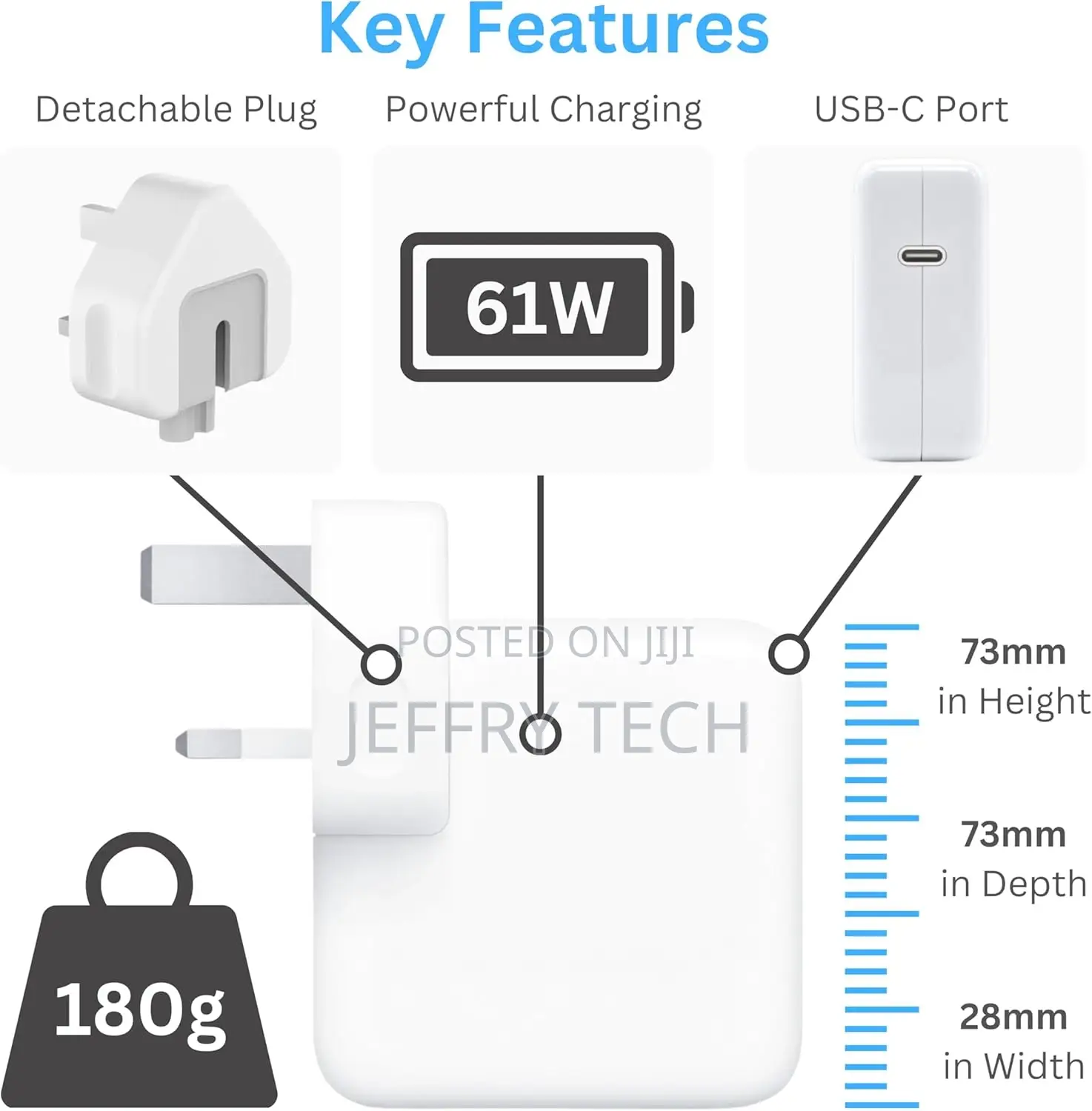 Macbook Air/Pro Charger - 61W USB C Power Adaptor With 1.8m/