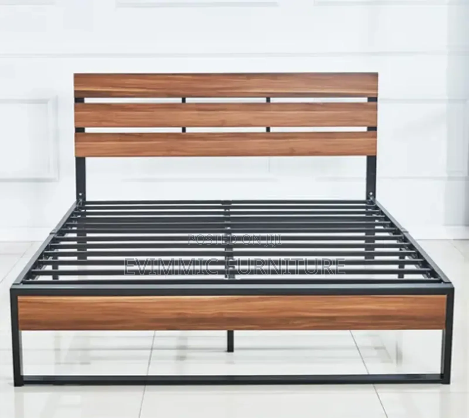 5x6 Ft Metal Bed With Embedded Panel Wooden Headboard
