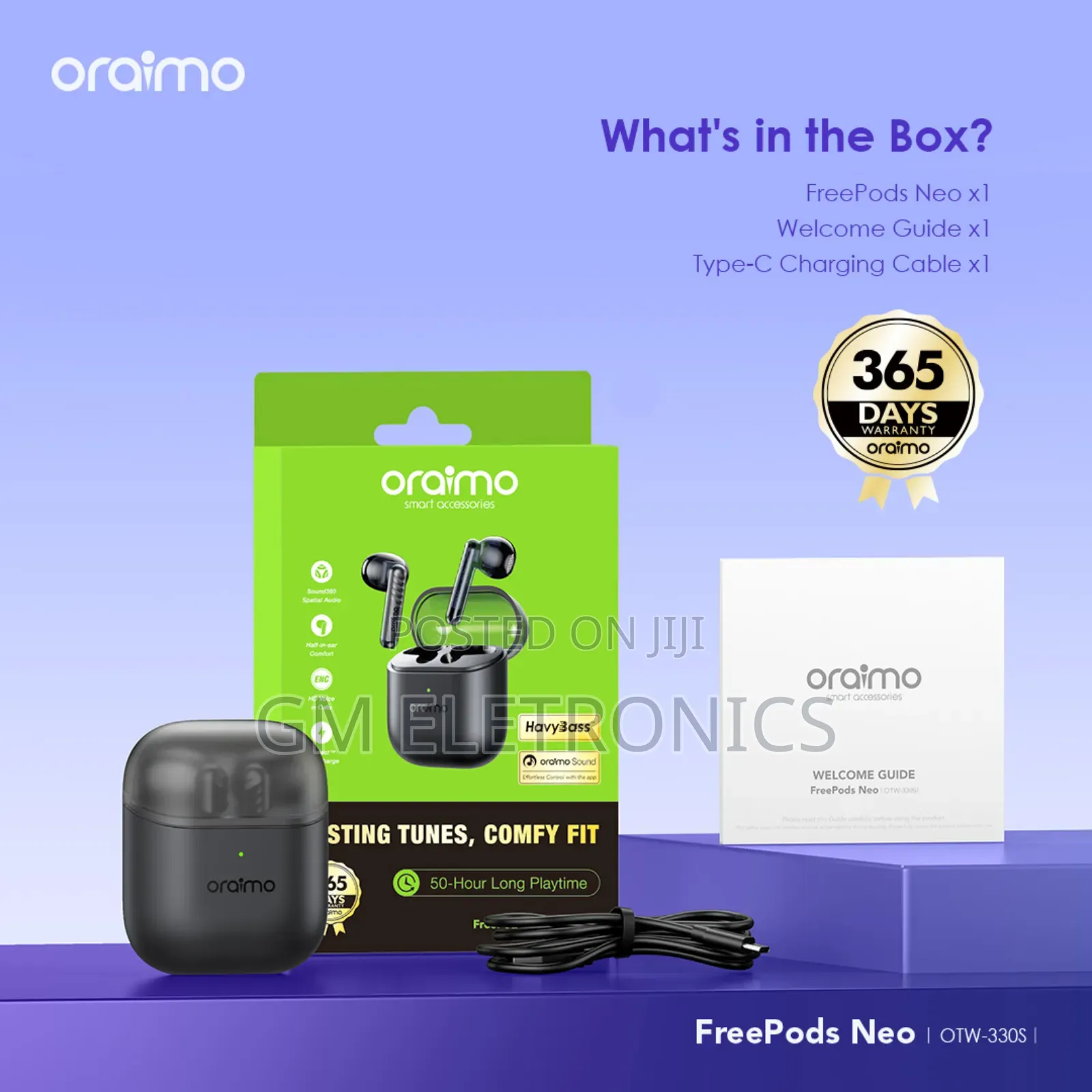 Oraimo Freepods Neo Half In Ear True Wireless Earbuds- Black