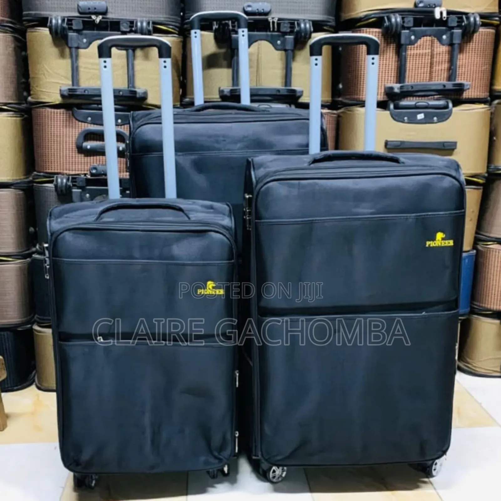 Black 3 in 1 Fabric Laxurious Suitcase Briefcase Travel Bag