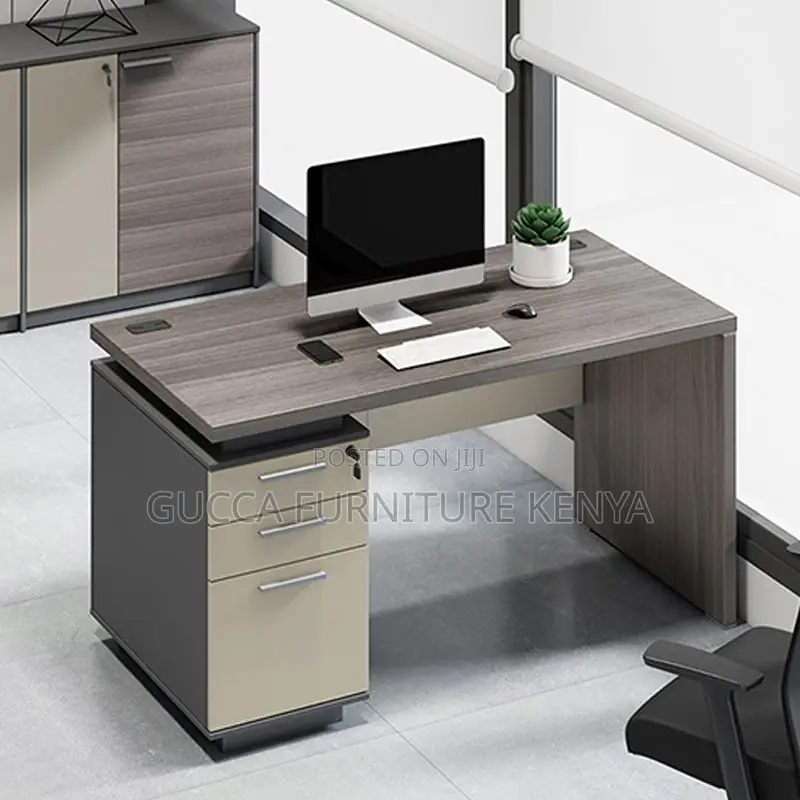 Clerical Desking: Gray Wood Executive Desk With 3 Drawers