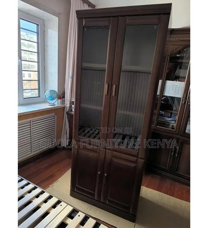 Cabinets: Half Glass Wooden Home Office Filling Cabinet