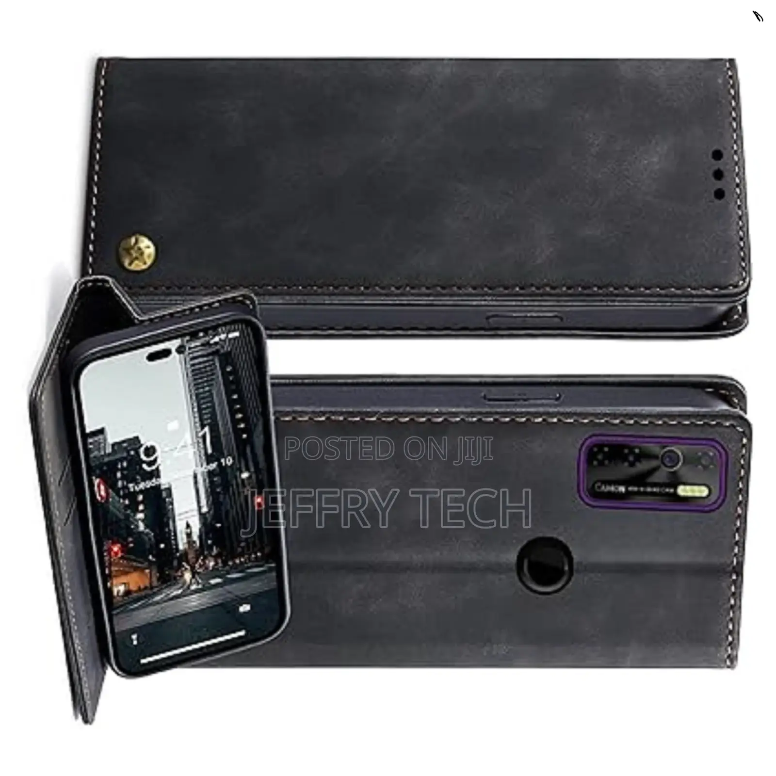 Tecno Camon 15 Genuine Leather Wallet Case With Card Holder