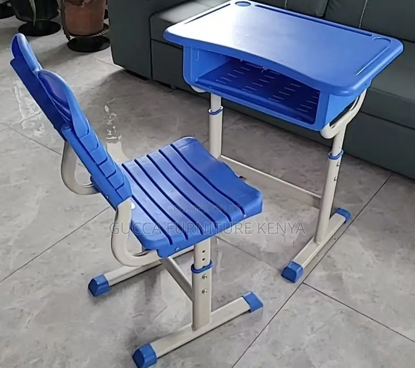 Kids Furniture: Plastic Blue Adjustable Kids Desk /Chair Set