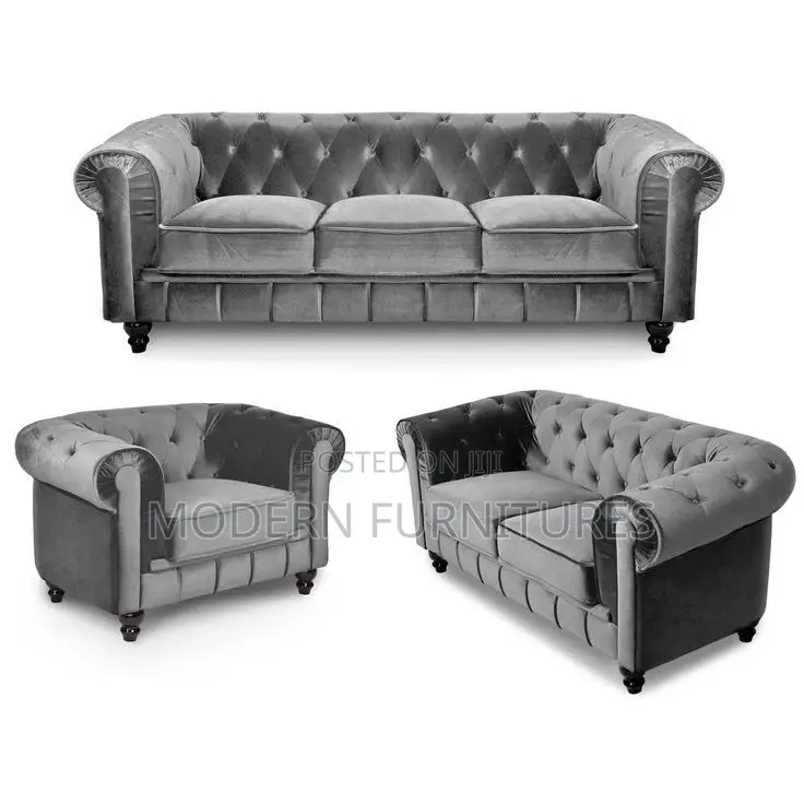 Dark Grey 6 Seater Chesterfield Sofa
