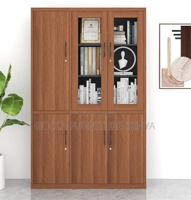 Cabinets:3-Door Half Glass Wooden Executive Office Cabinet