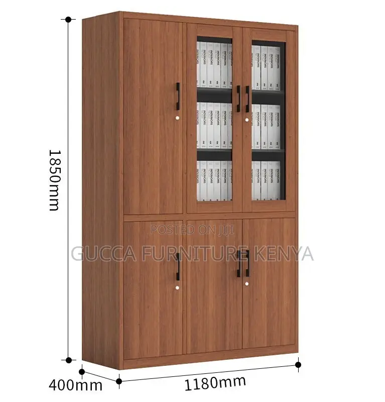 Cabinets:3-Door Half Glass Wooden Executive Office Cabinet
