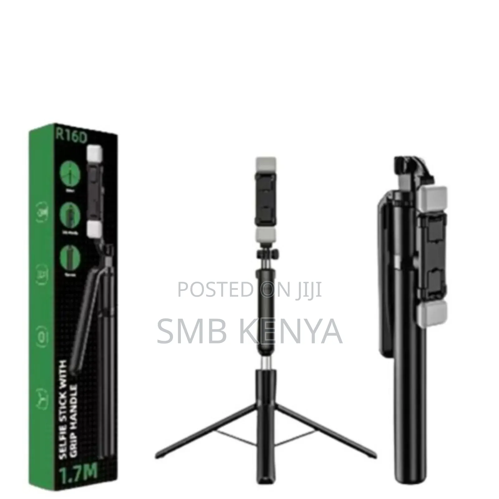R16 Selfie Stick With Grip Handle, Bt Remote, 1.7m