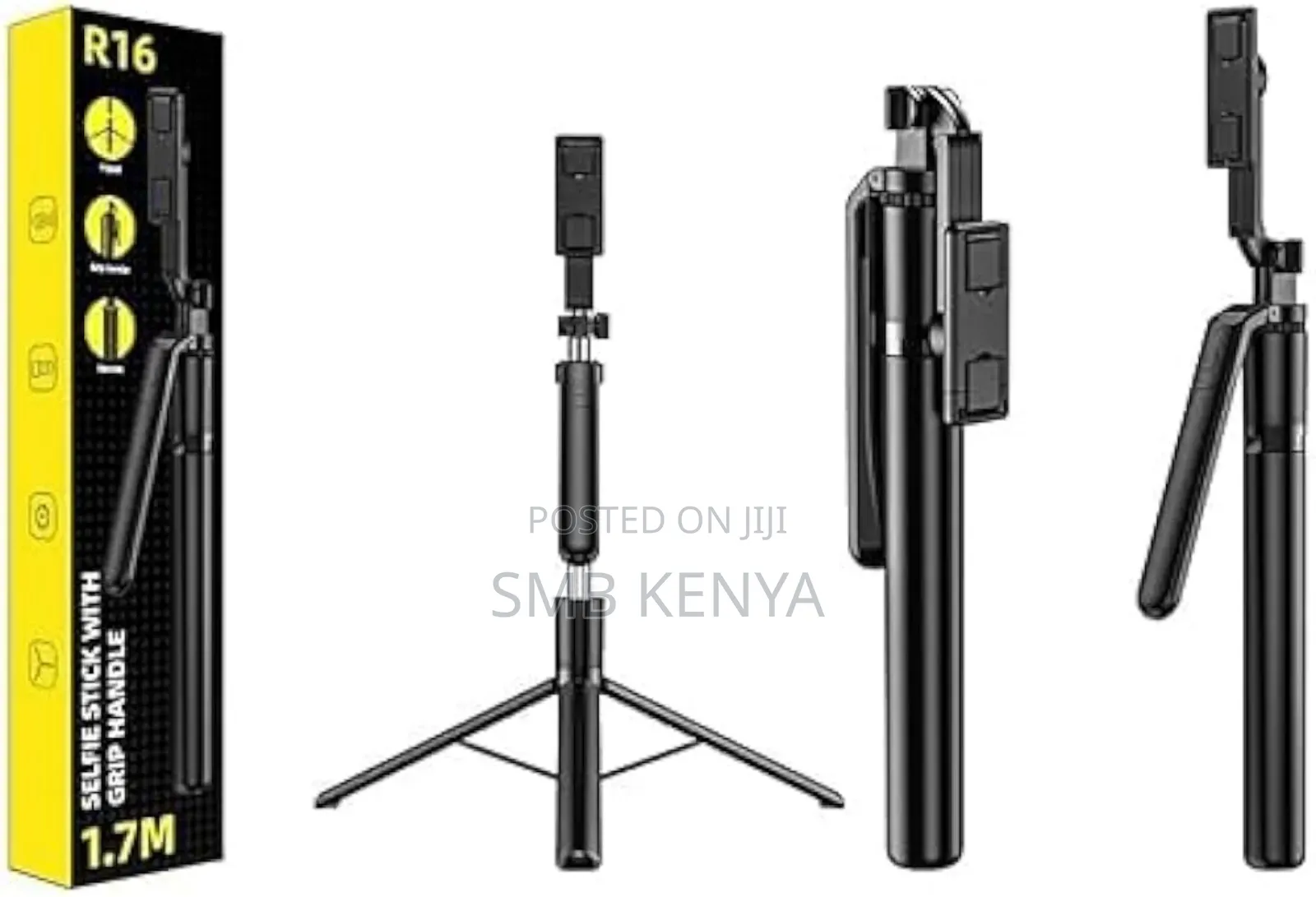 R16 Selfie Stick With Grip Handle, Bt Remote, 1.7m