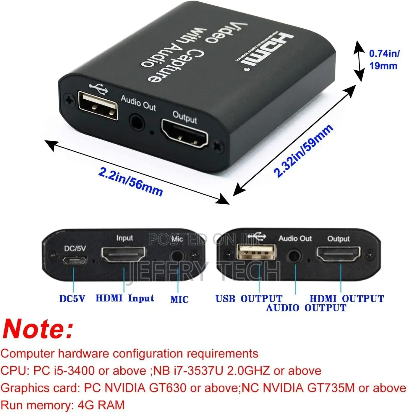  1080P HDMI Audio Video Capture Card, With Audio to USB 2.