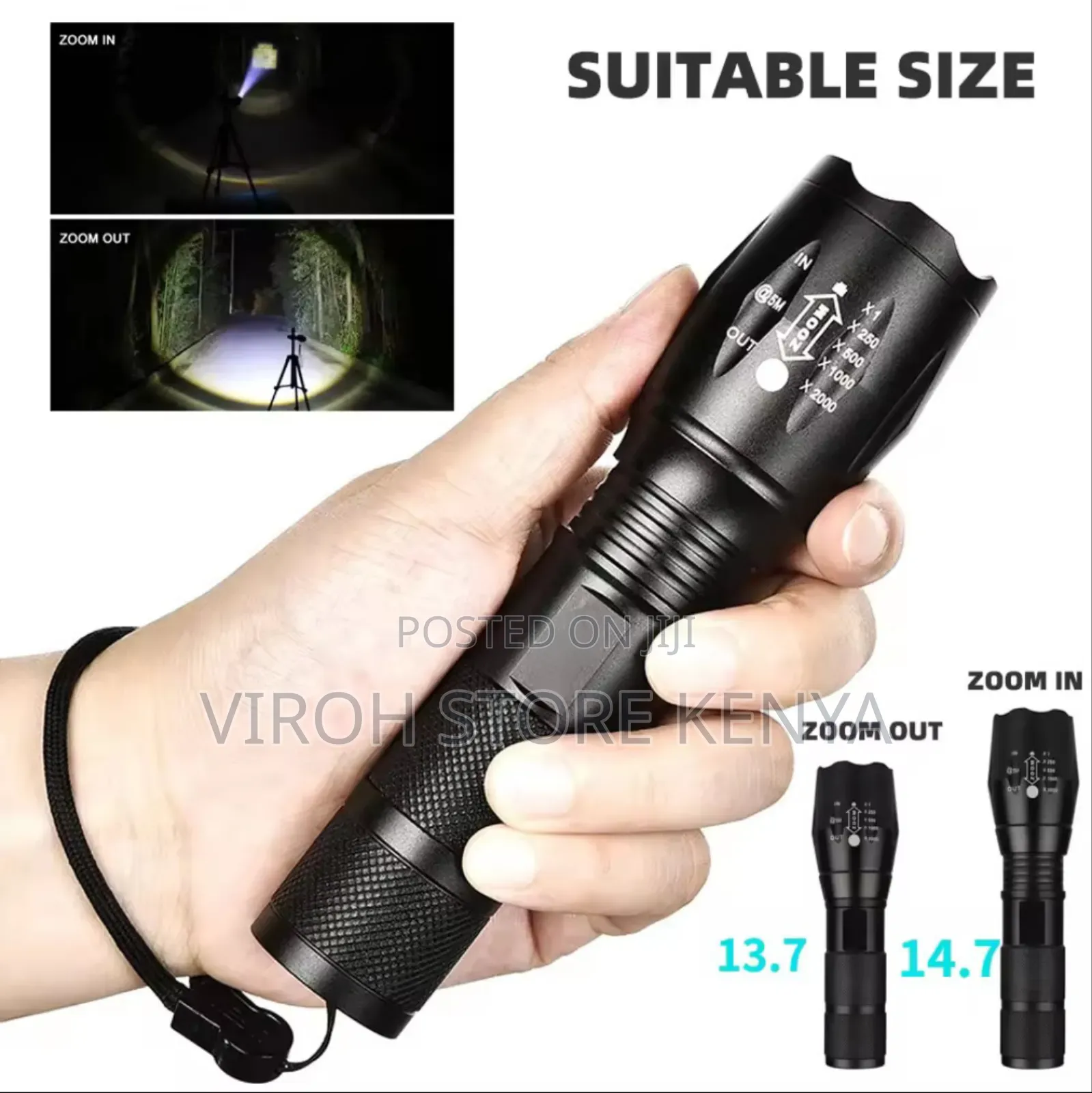 Cob Telescopic Zoom Flashlight Rechargeable Torch