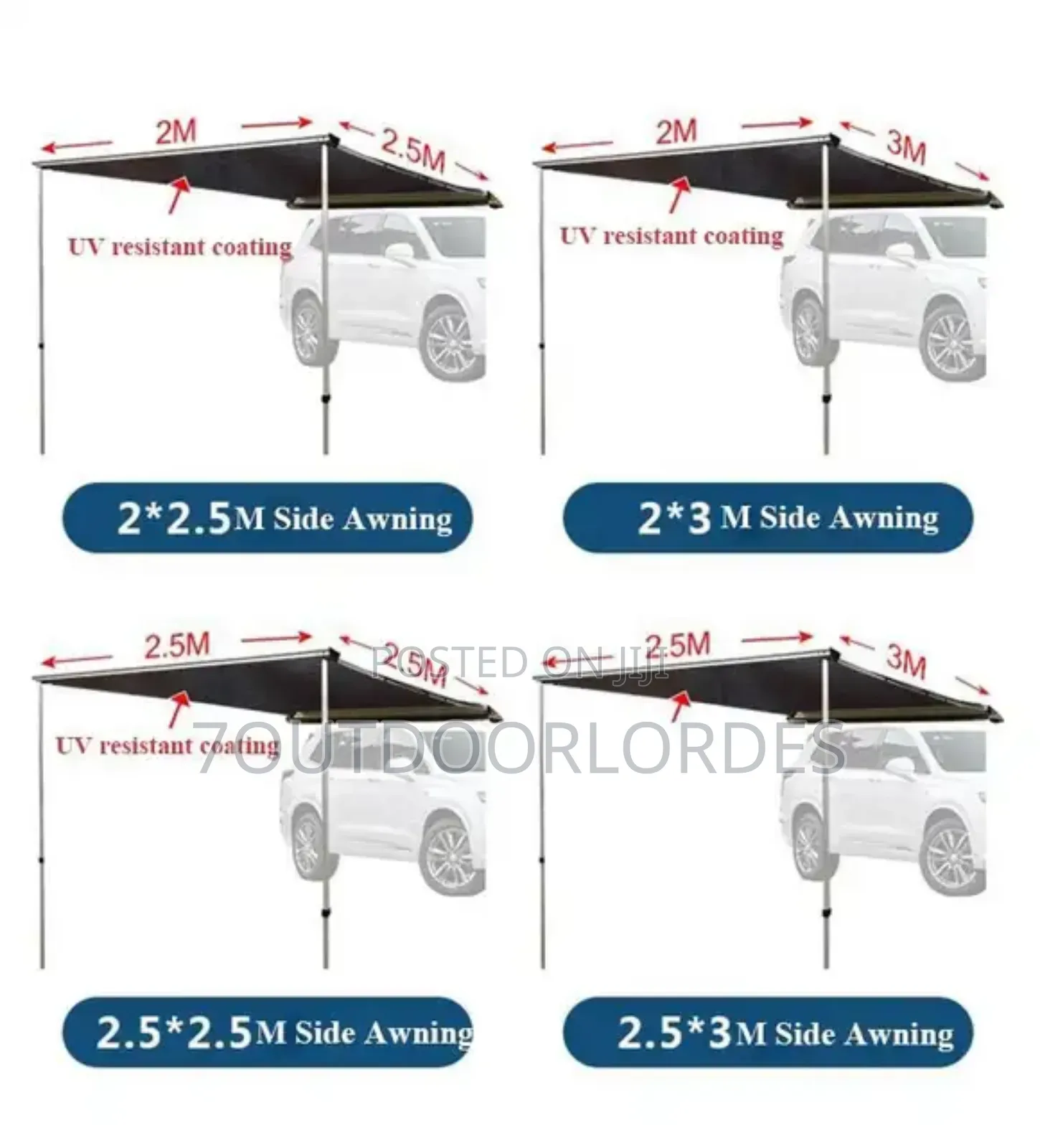 Hard Shell Car Side Awning 160cmx250cmx200cm
