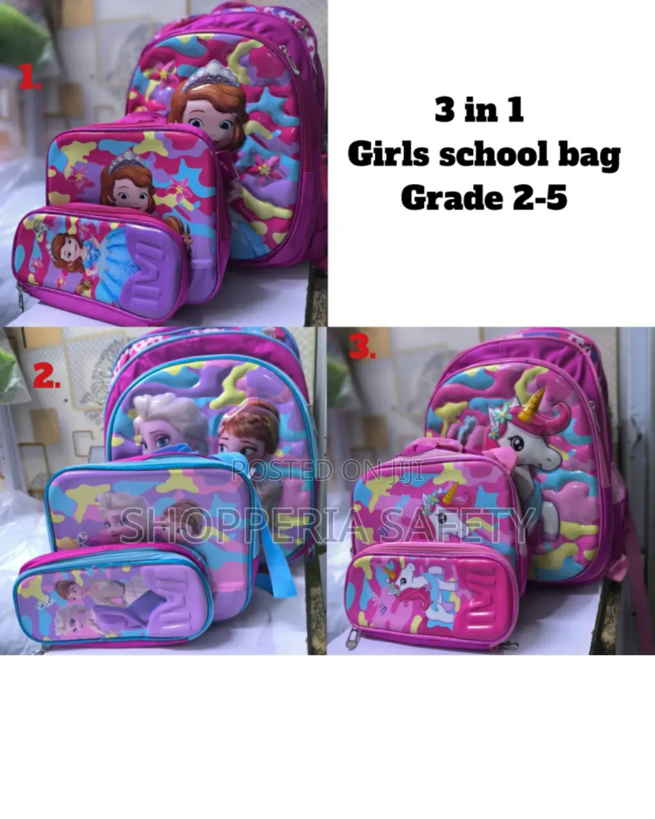 3in1 Girls School Cartoon Themed Backpacks
