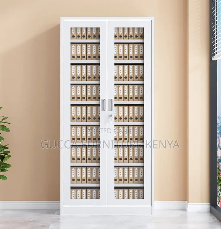 Cabinets: 2-Full-Body Glass Steel Storage Office Cabinet