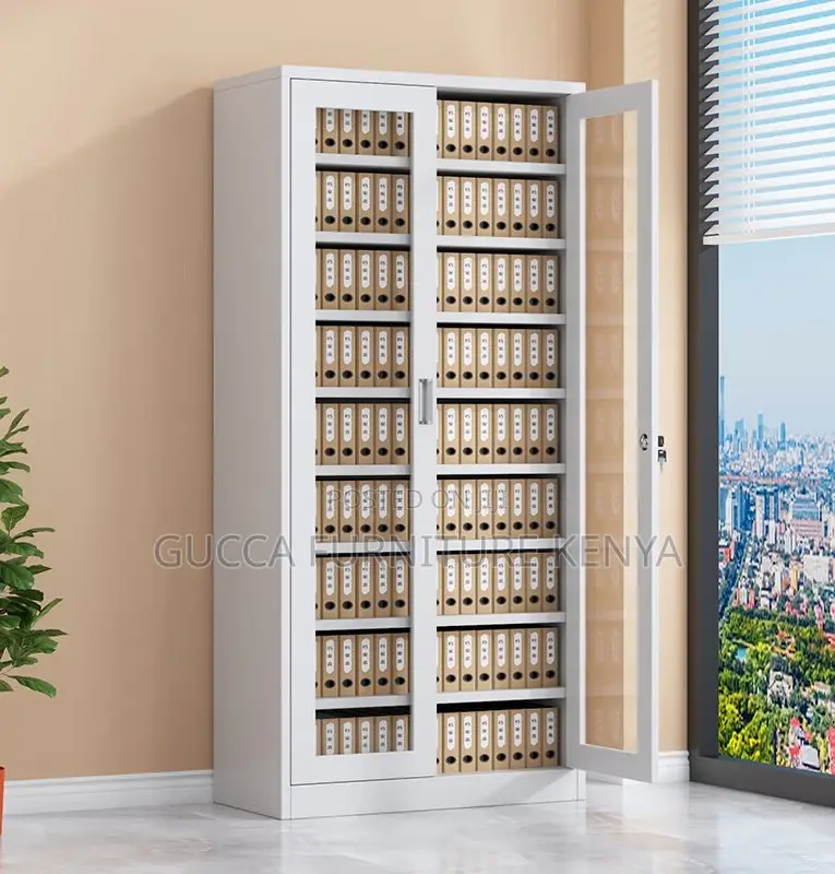 Cabinets: 2-Full-Body Glass Steel Storage Office Cabinet