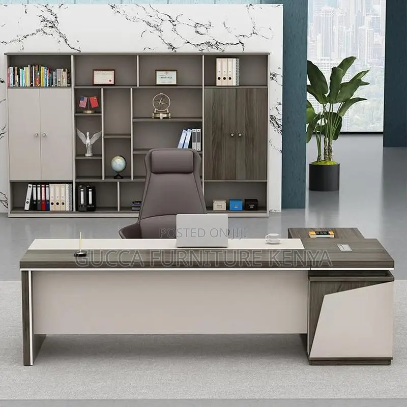 Office Tables:1.8 Meters Modern Brown L-Shape Executive Desk
