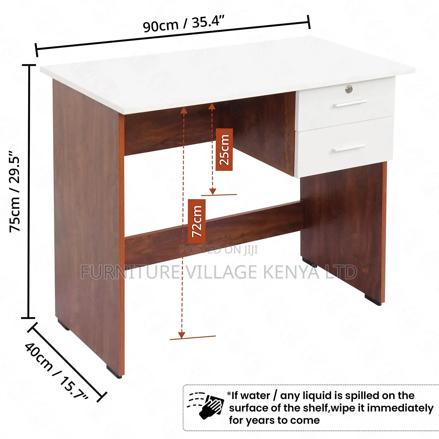 Study Table With 2 Drawers (1 Lockable)- Office Desk