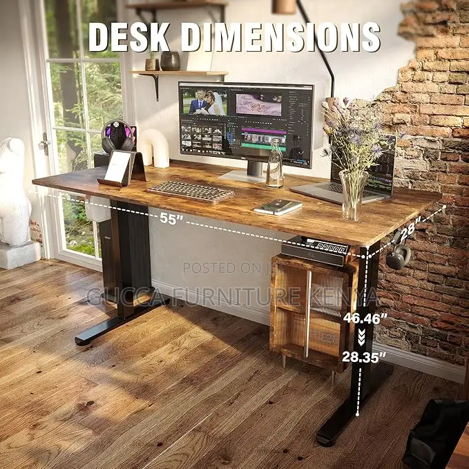 Office Tables:1200mm Brown Wooden Top Adjustable Office Desk