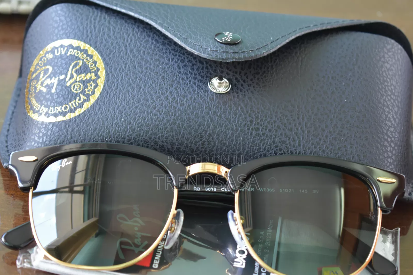 Raybans Clubmaster Black Frame and Gold Sunglasses