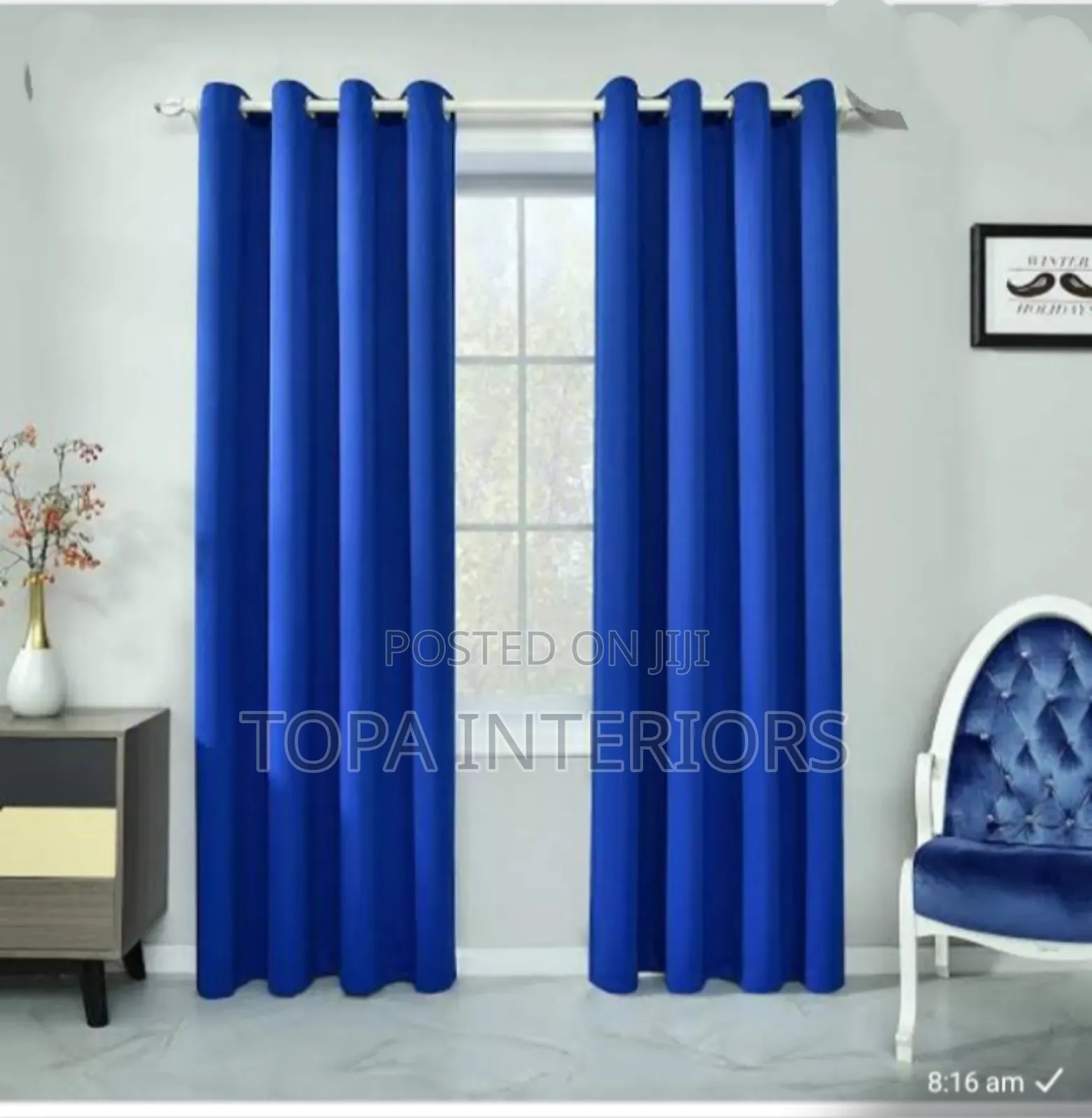 Royal Blue Window and Door Curtains Inclusive of Stitching