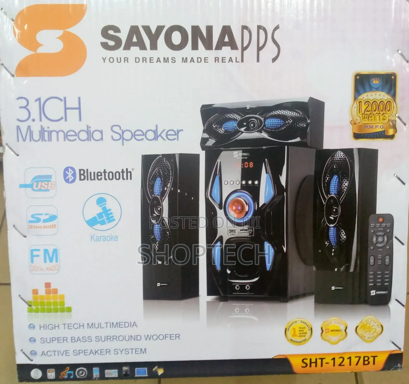 Sayona 3.1 Channel Subwoofer SHT 1217BT, 12000W P.M.P.O