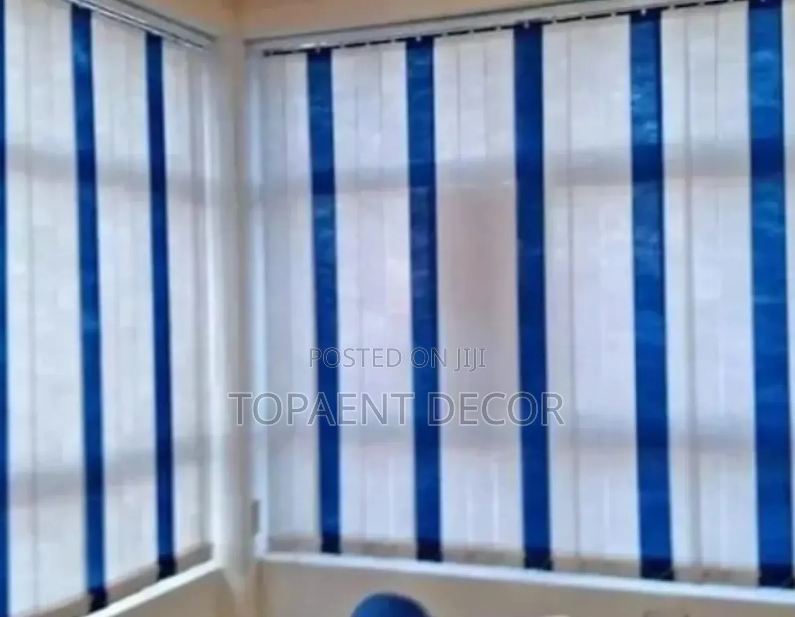 Rationed White and Blue Vertical Office Blinds