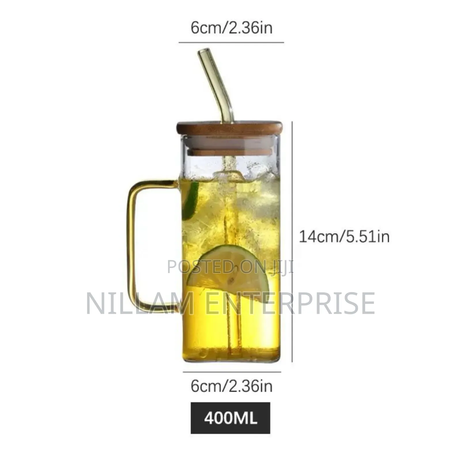 Square Smoothie Glass Cup With Bamboo Lid
